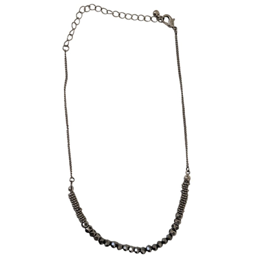 Unique Eclectic Sparkly Dark Silver Beaded Necklace